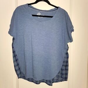 Pilcro, S, Oversized Blue and Flannel Back Cotton Tee